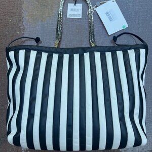 MOSCHINO Large Soft Leather Black & White Striped Tote Handbag, MSRP $2,295, NWT
